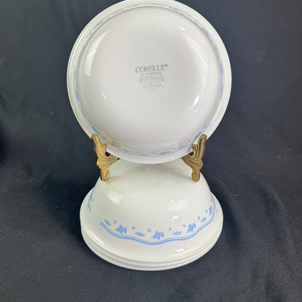 Vintage Corelle Morning Blue Cereal Bowls Four 4 Corning White Blue 6 inch